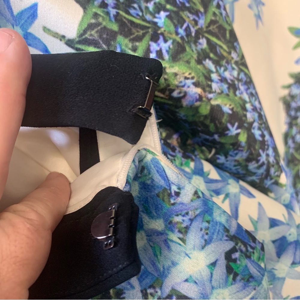 Tibi 100% Silk Gazar Blue Floral Pleated Full Sidewalk Luxury Midi Skirt Size 2 - Picture 12 of 16